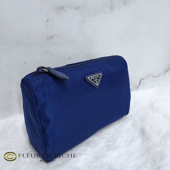 Prada Necessaire Tessuto Nylon Small Toiletry Clutch Case Blue Bleuette 1NA011 - Picture 1 of 11